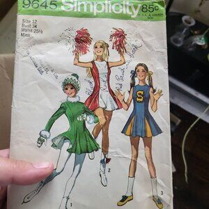 Vintage 1971 Simplicity Pattern 9645 Ice Skater Cherrleader Costume Size 12 CUT